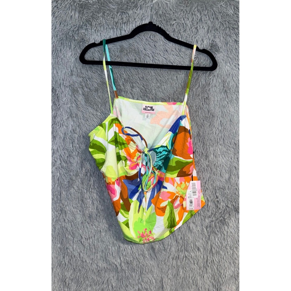 Colorful Floral‎ Print Cropped Cami Tank Top Square Neck Adjustable Straps